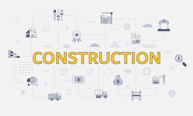construction concept with icon set with big word or text on center