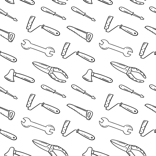 construction tool icon seamless pattern in hand drawn stye