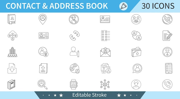 Contact and Address Book line icons set Information Address books Communication and more