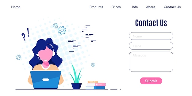 contact us web page design template in flat style