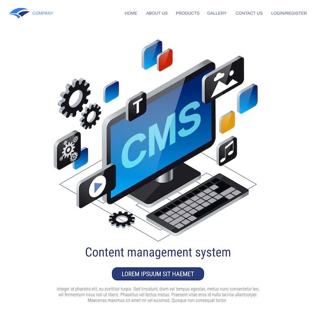 Content management system 3d isometric vector concept illustration