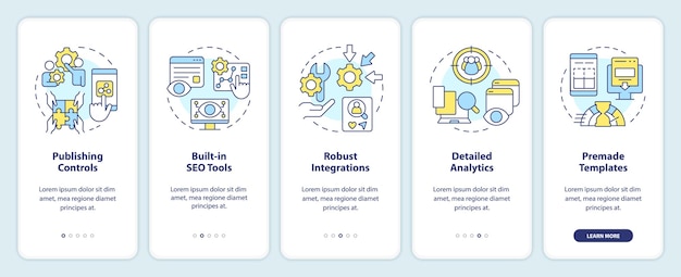 Content management system aspects onboarding mobile app screen