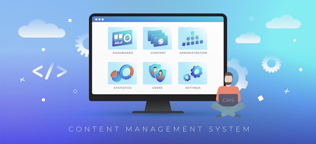 Content management system Web site management software CMS concept in flat design