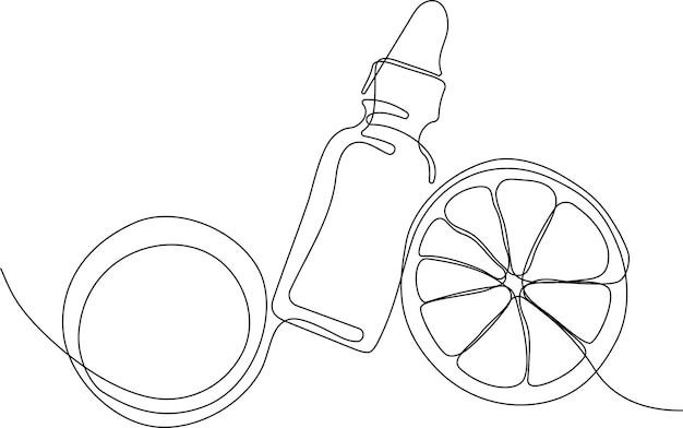 continuous drawing of one line of bottles with oil or honey or lemon or lime juice for scrubbing