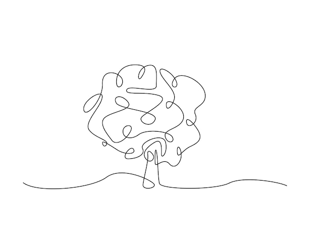 Continuous line drawing art of nature big tree