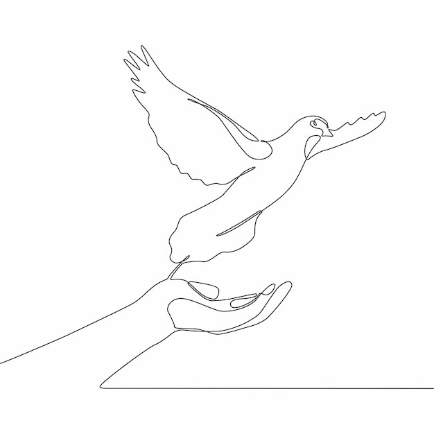continuous line drawing of a dove in hand symbolizes fidelity art illustration