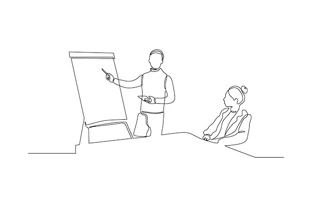 Continuous line drawing of a group of people at work meeting vector illustration Premium Vector