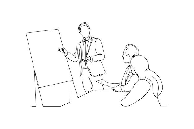 Continuous line drawing of a group of people at work meeting vector illustration Premium Vector
