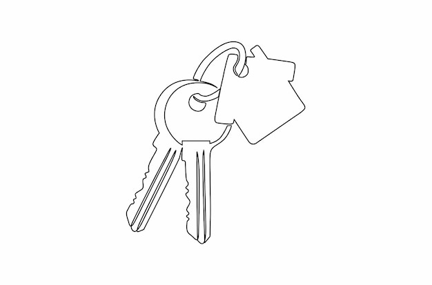 Continuous line drawing of a house key chain vector illustration Premium Vector
