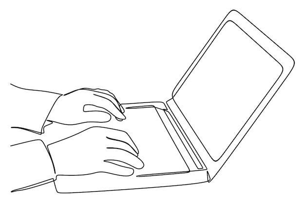 continuous line drawing of businesswoman working with the laptop at the office