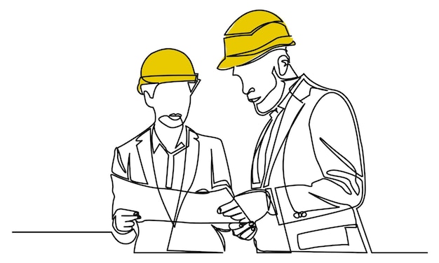 continuous line drawing of civil engineer building Construction