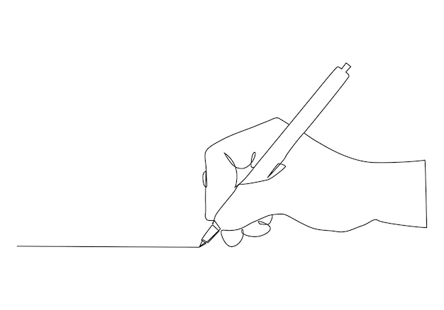 continuous line drawing of hand drawing line with pen on a table