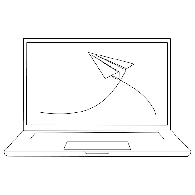 Continuous line drawing of hands on a modern laptop