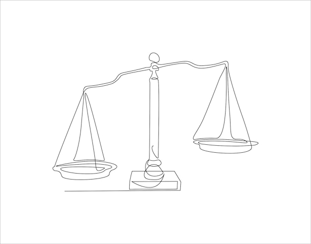 Continuous Line Drawing Of Law Balance And Scale Of Justice One Line Of Symbol Of Equality Balance Scales Continuous Line Art Editable Outline