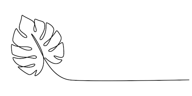 continuous line drawing of monstera esqueleto leaf with editable stroke continuous line drawing