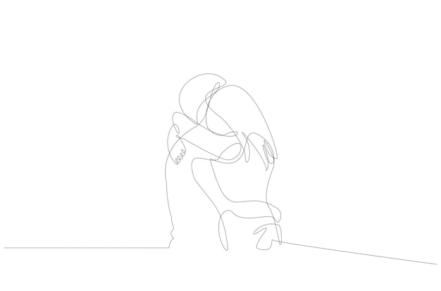 continuous line drawing of romantic couple on hug vector illustration premium vector