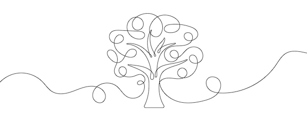 continuous line drawing of tree single line tree icon