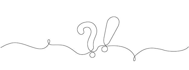 Continuous line drawing question mark and exclamation mark hand drawn asking and admiration signs