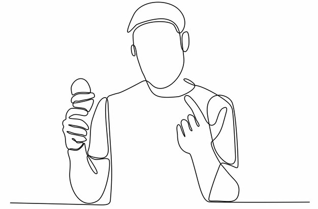 continuous line of man holding premium ice cream vector