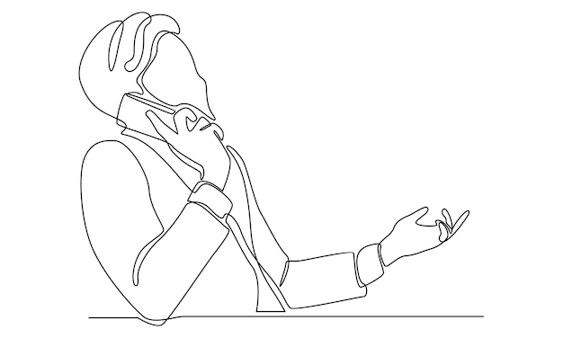 continuous line of man talking on mobile phone