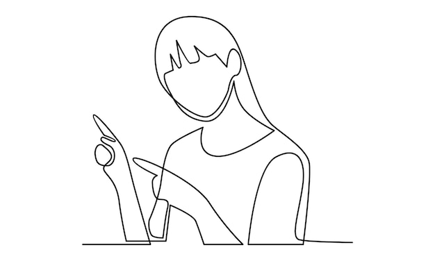 continuous line of woman gesturing with fingers and pointing illustration