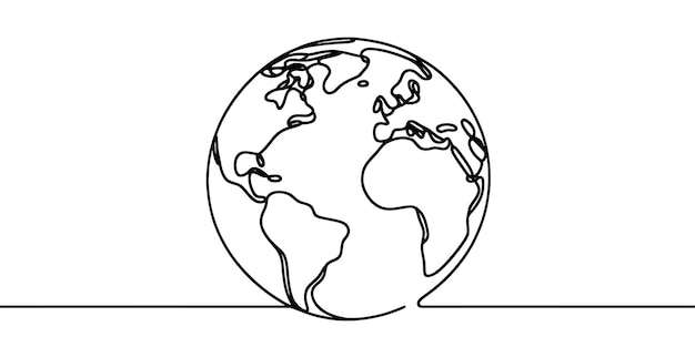 Continuous linear drawing of the Globe Singleline drawing of the Earth Globe in one line style