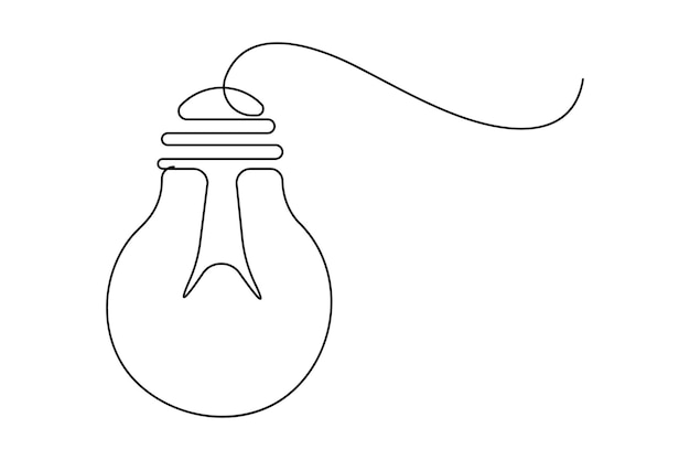 continuous one line art drawing of electric light bulb vector illustration