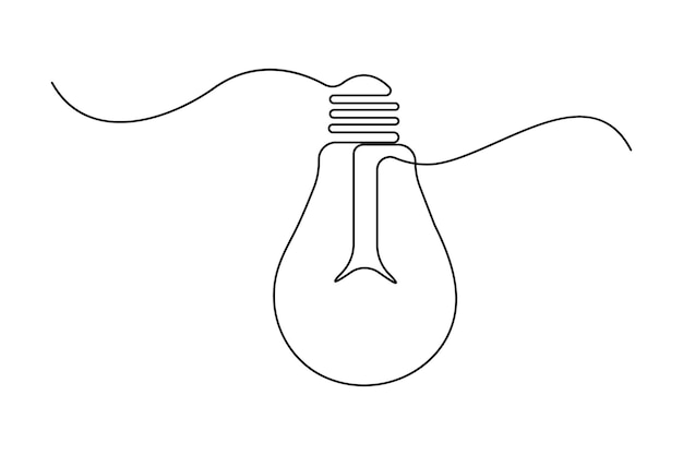 continuous one line art drawing of electric light bulb vector illustration