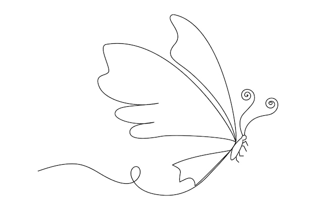 continuous one line butterfly outline vector isolated on white background vector illustration