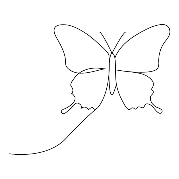 Continuous one line butterfly outline vector isolated on white background Vector Illustration