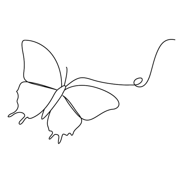 Continuous one line butterfly outline vector isolated on white background Vector Illustration