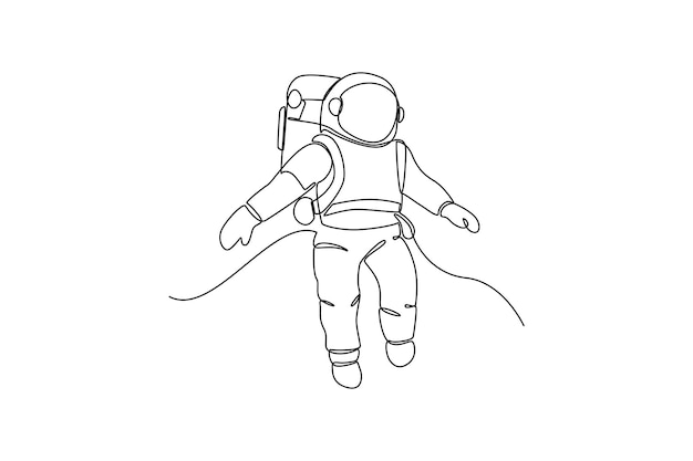 continuous one line drawing astronaut planet and space object space concept