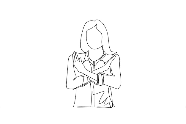 Continuous one line drawing beautiful woman in casual clothes presenting something Business woman