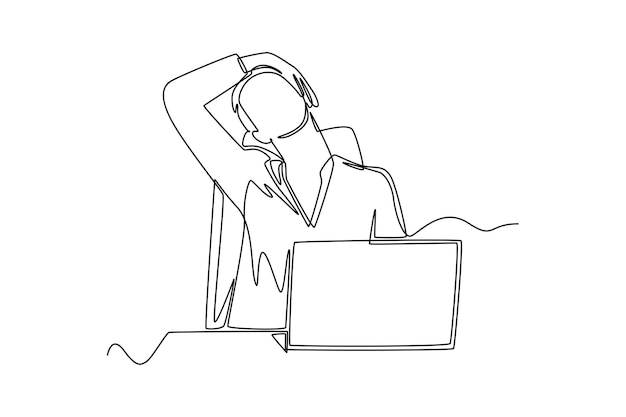 continuous one line drawing female employee stretching at office business activities concept single line draw design vecto