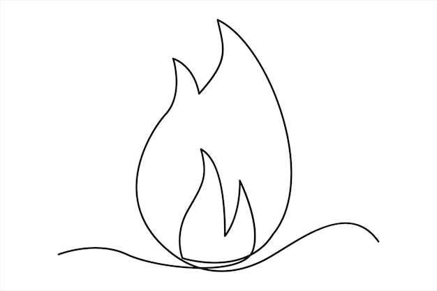 continuous one line drawing fire art vector illustration of white background