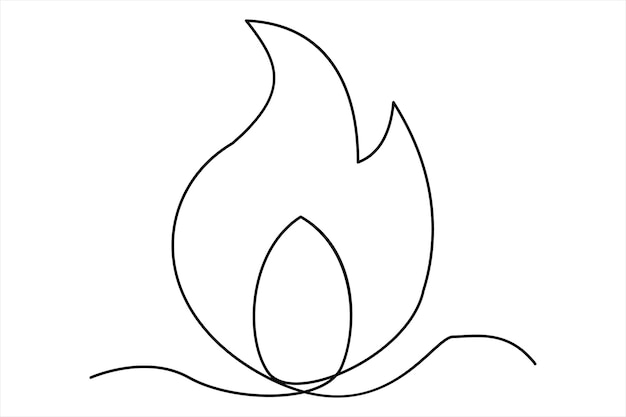 continuous one line drawing fire art vector illustration of white background