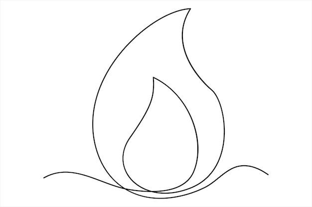 continuous one line drawing fire art vector illustration of white background