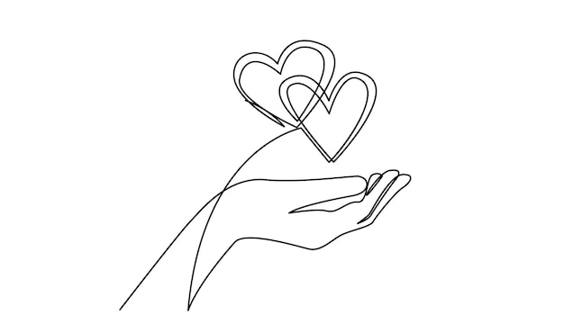 Continuous one line drawing hand holding heart Charity donation linear symbol