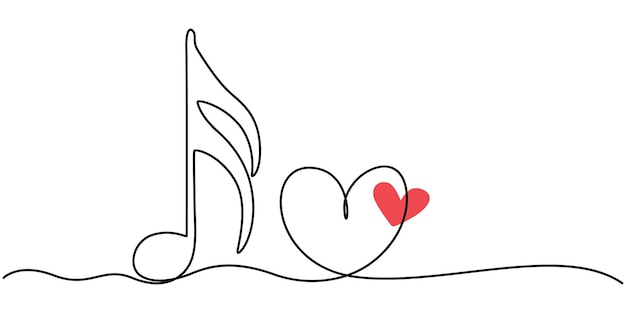 Continuous one line drawing Heart and music note Treble clef continuous one line drawing Music