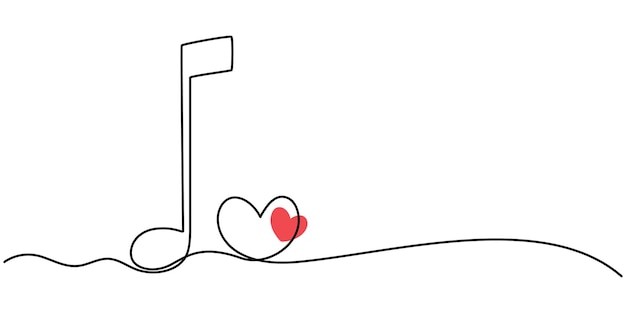 Continuous one line drawing Heart and music note Treble clef continuous one line drawing Music