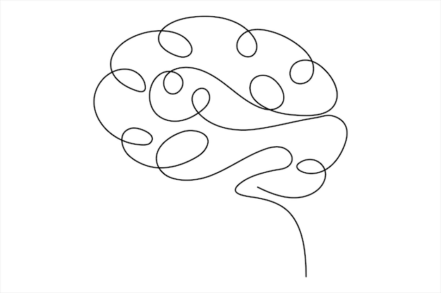 Continuous one line drawing of human brain hand drawn minimalism style brain line art illustration