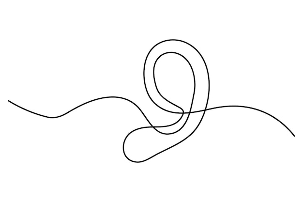 continuous one line drawing of human ear isolated on white background vector illustration