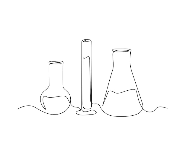 Continuous one line drawing of lab chemical glass Simple illustration of lab test tube line art vector illustration