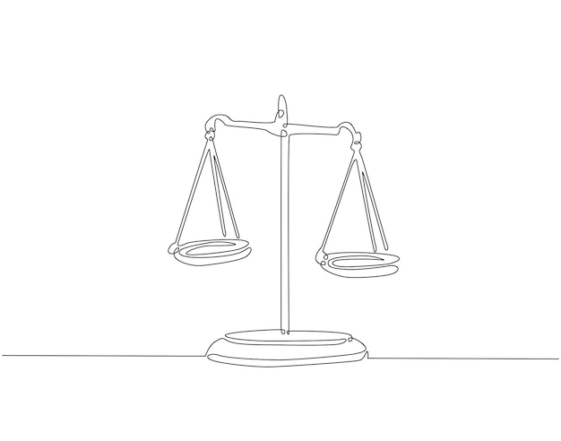 Continuous one line drawing of law balance and scale of justice One line drawing illustration of scale of justice Balance equality concept single line Editable outline