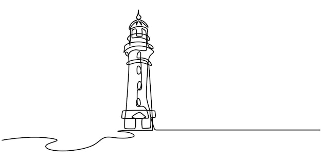 Continuous one line drawing of lighthouse towerVector illustration Continuous one line drawing