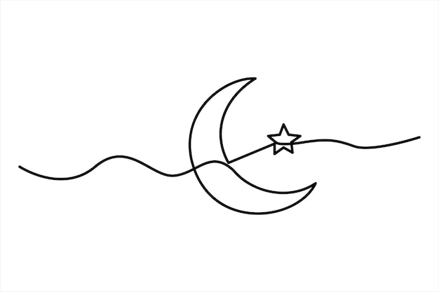 continuous one line drawing of moon icon ramadan isolated on white background vector illustration