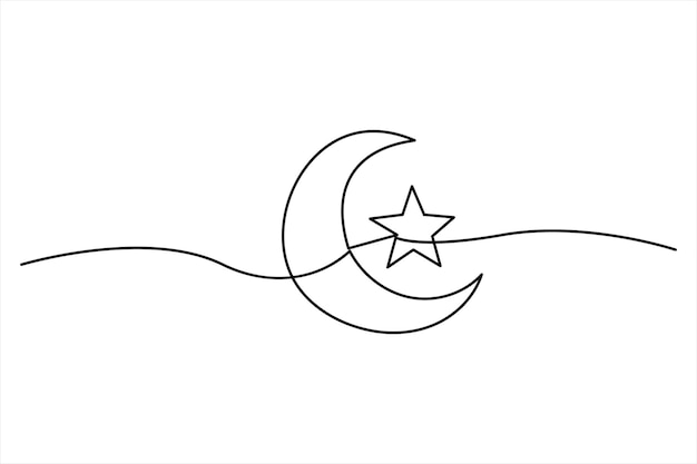 continuous one line drawing of moon icon ramadan isolated on white background vector illustration