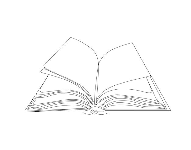 Continuous one line drawing of opened book One line drawing illustration of book Education book idea school and intelligence concept line art Editable outline