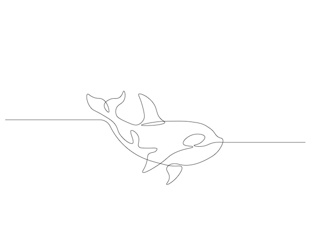 continuous one line drawing of orca whale one line drawing illustration of whale killer fish killer sea animal concept continuous line art editable outline