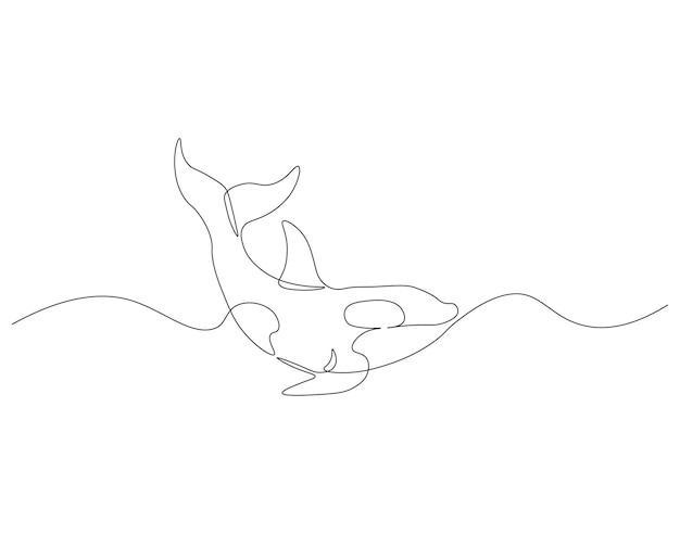 continuous one line drawing of orca whale one line drawing illustration of whale killer fish killer sea animal concept continuous line art editable outline